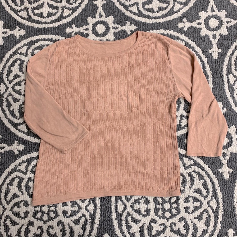 Blush pink tan quarter sleeve textured sweater